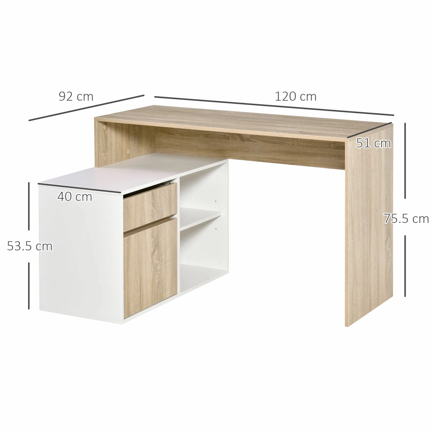 Scrivania Angolare Da Ufficio 120x92x75,5 Cm In Legno Rovere E Bianco - immagine 3