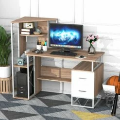 Scrivania Per Computer Ufficio Porta PC Con Scaffale 133 X 55 X 123cm