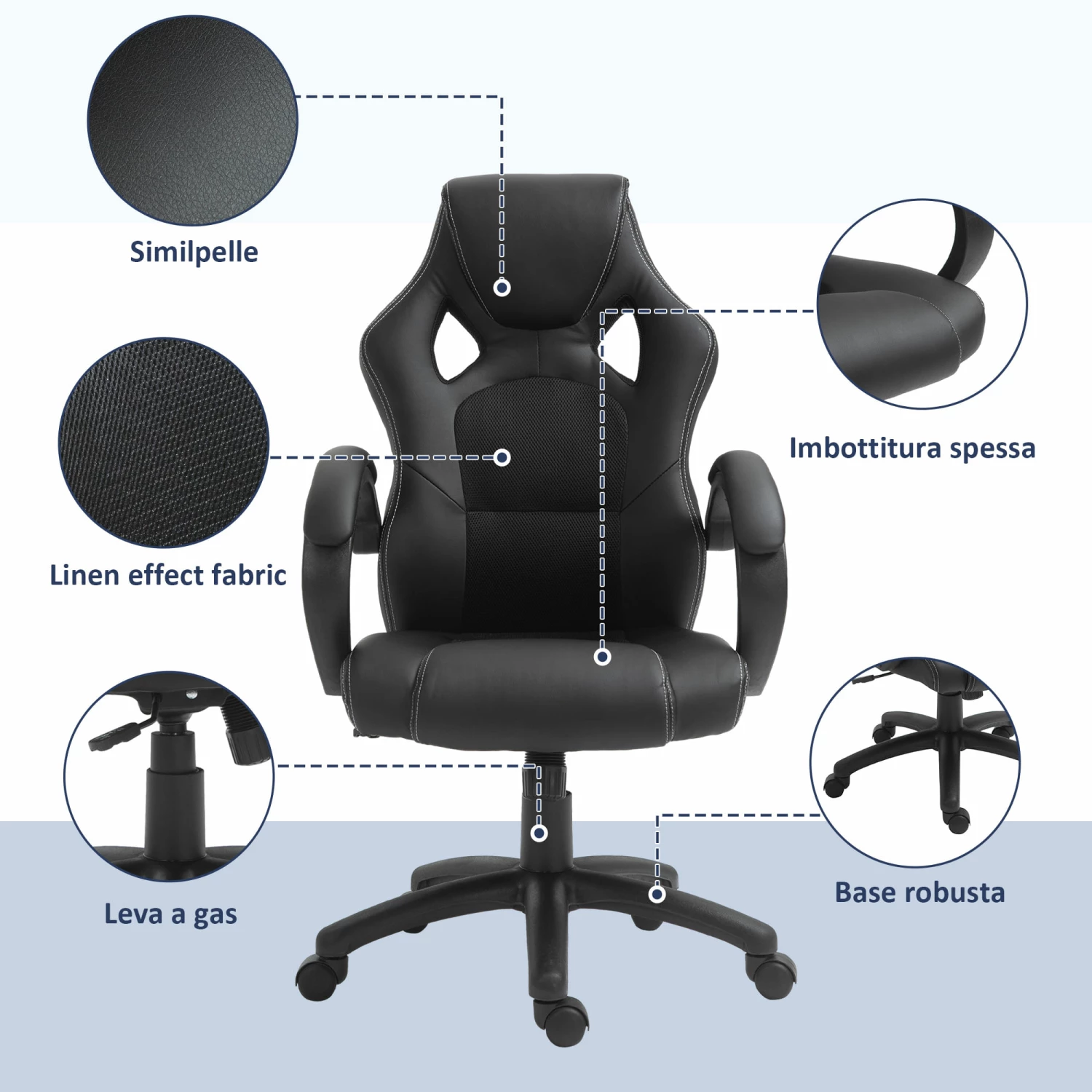 Sedia Da Gaming 51x61x108-118 Cm In Similpelle Nero - immagine 7
