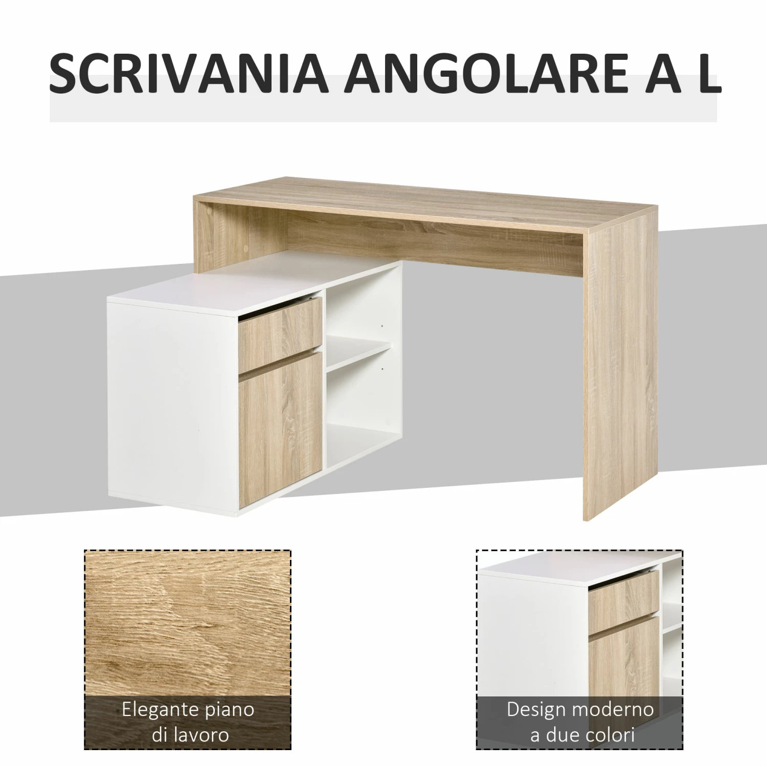 Scrivania Angolare Da Ufficio 120x92x75,5 Cm In Legno Rovere E Bianco - immagine 5