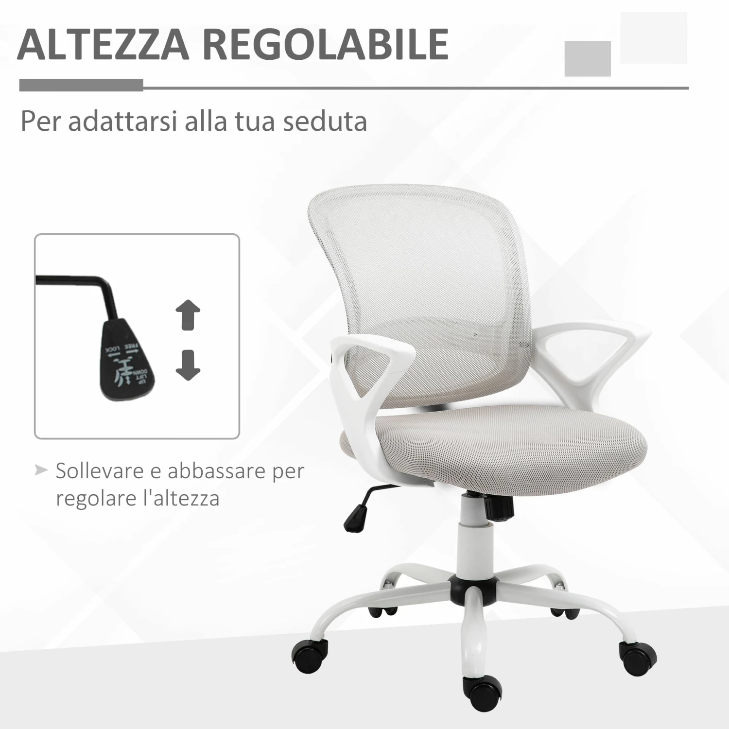 Sedia Poltrona Operativa Da Ufficio 61x61x89-99 Cm In Tessuto Grigio - immagine 5