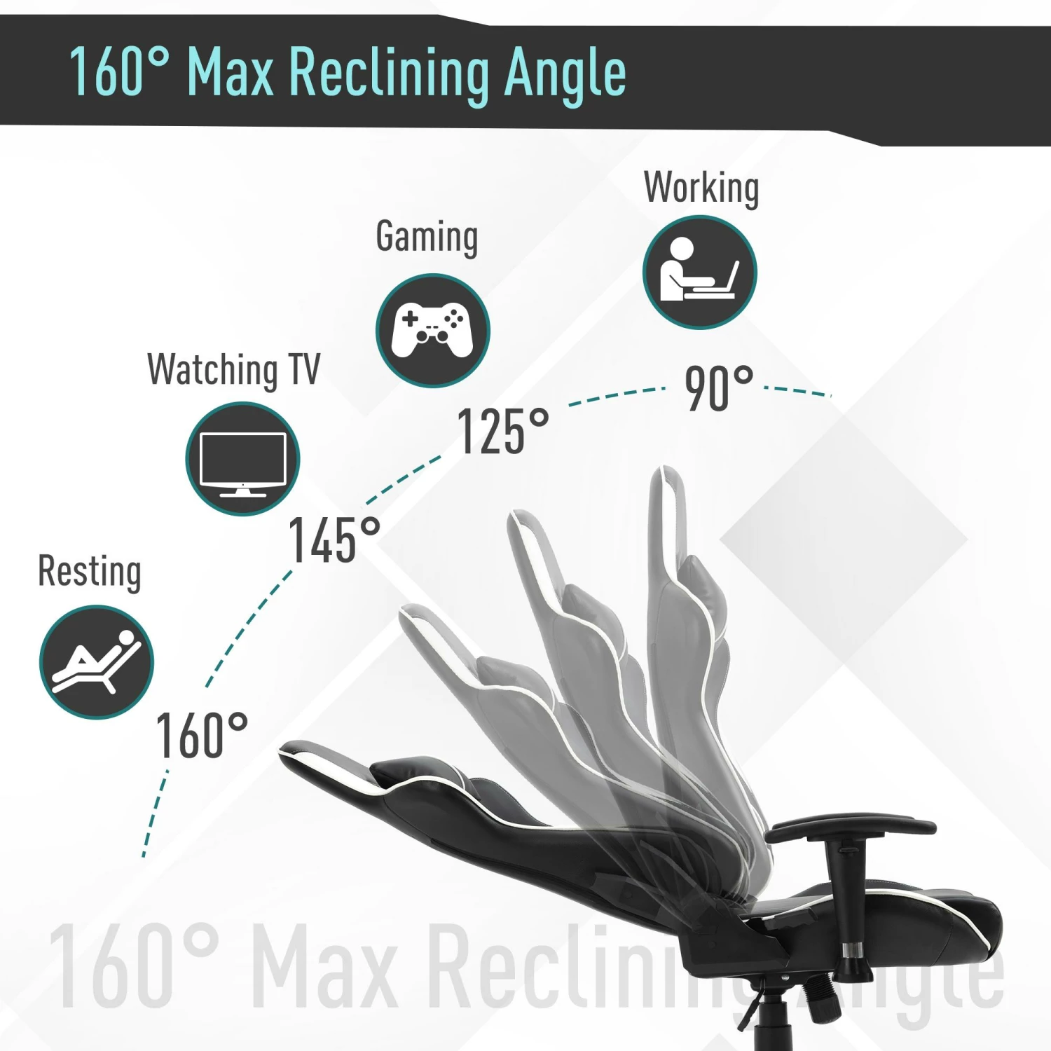 Sedia Da Gaming Ergonomica 72x54x126-136 Cm In PVC Nera E Bianco - immagine 5