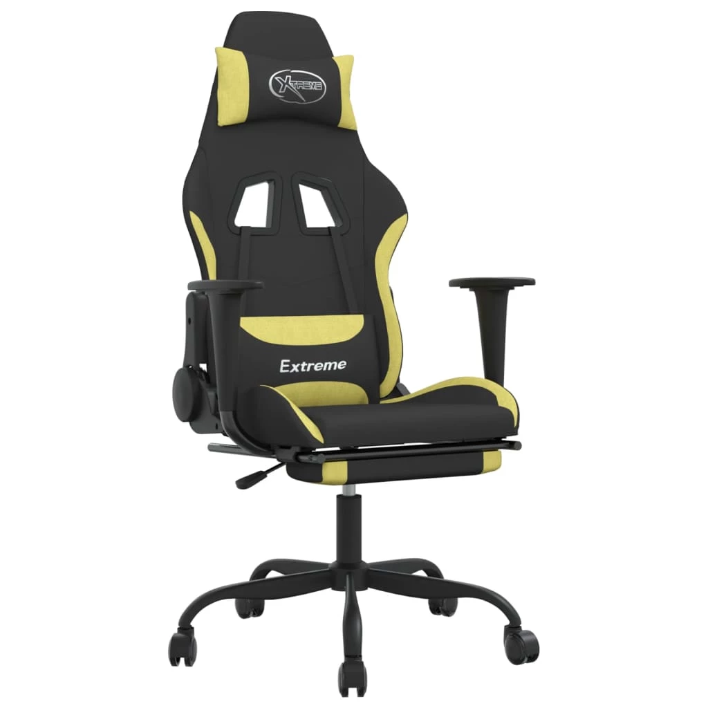 Sedia Da Gaming Con Poggiapiedi Nero E Verde Chiaro In Tessuto Cod Mxl 76874 - immagine 2