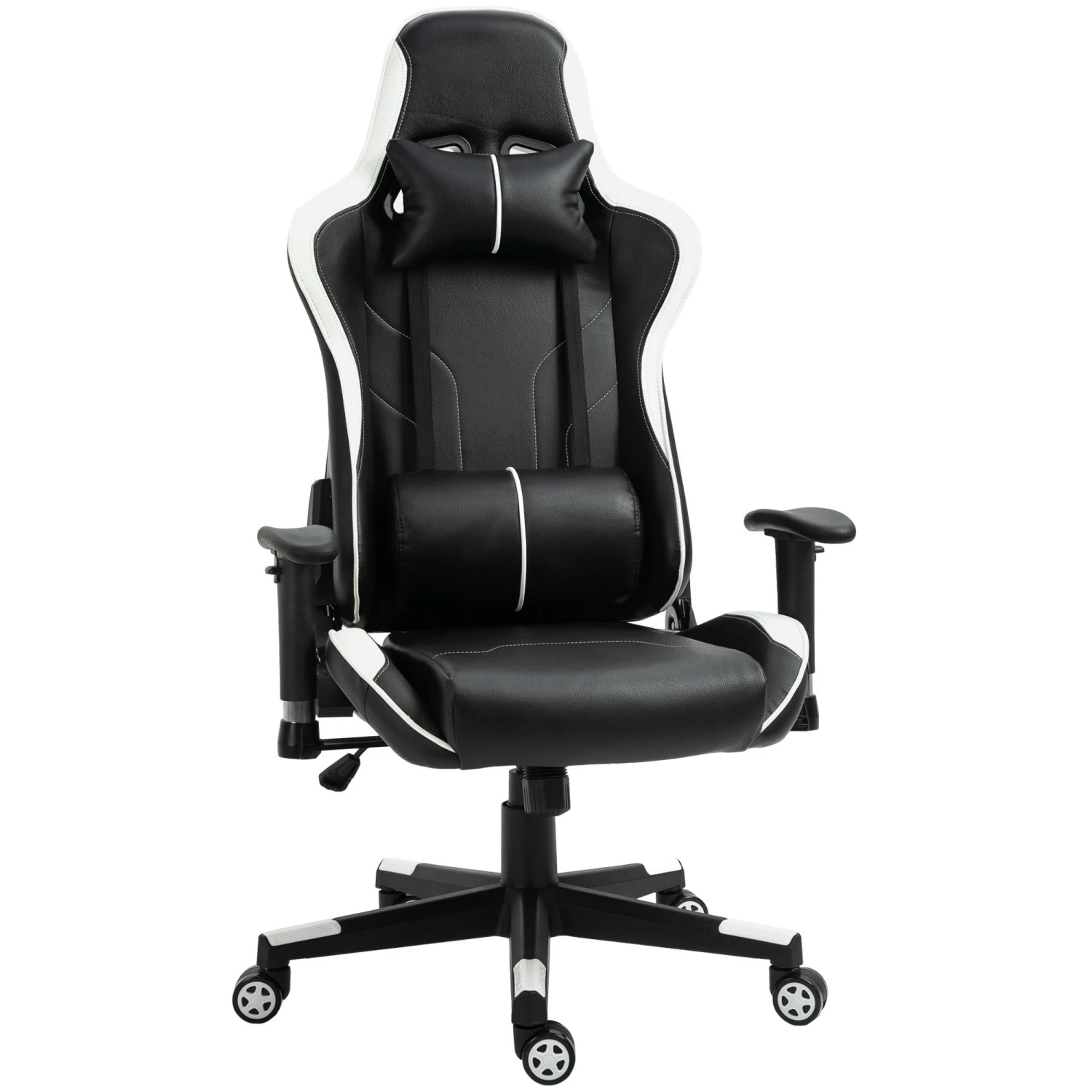 Sedia Da Gaming Ergonomica 72x54x126-136 Cm In PVC Nera E Bianco