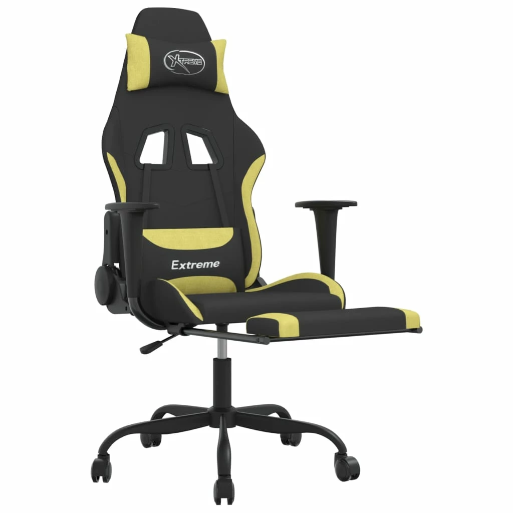 Sedia Da Gaming Con Poggiapiedi Nero E Verde Chiaro In Tessuto Cod Mxl 76874 - immagine 6