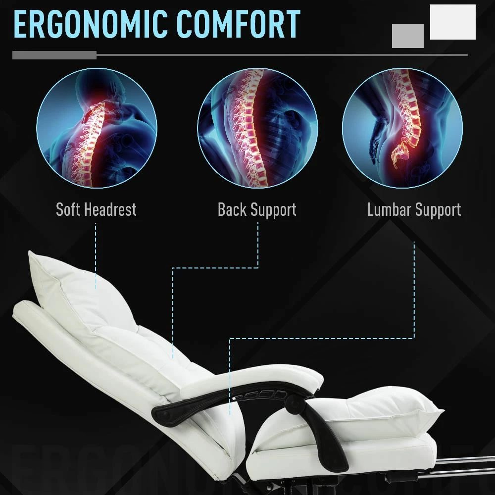 No Brand Poltrona Da Ufficio In Similpelle Bianca Regolabile Reclinabile Con Poggiapiedi - immagine 3