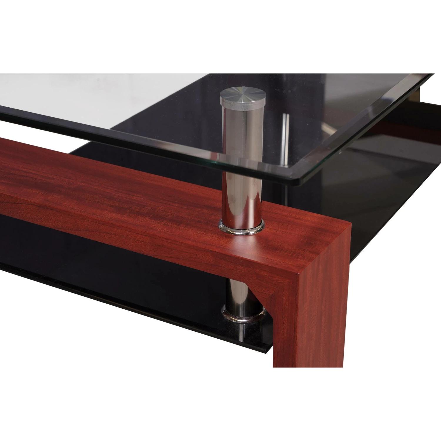 Tavolino Da Caffè Moderno, Piano In Vetro Temperato, Tavolino Da Salotto Con Ripiano, Cm 110x60h45, Colore Marrone - immagine 3