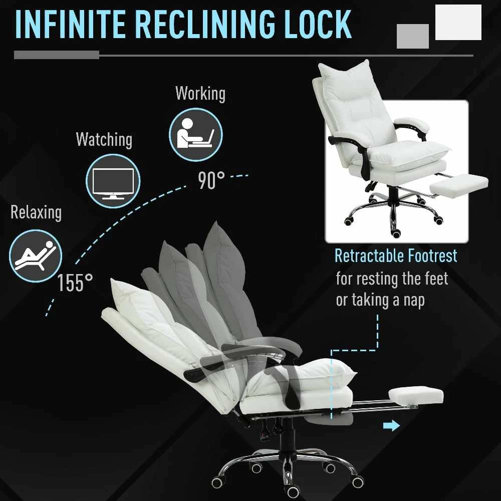 No Brand Poltrona Da Ufficio In Similpelle Bianca Regolabile Reclinabile Con Poggiapiedi - immagine 4