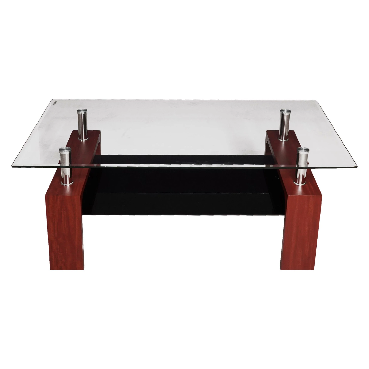 Tavolino Da Caffè Moderno, Piano In Vetro Temperato, Tavolino Da Salotto Con Ripiano, Cm 110x60h45, Colore Marrone