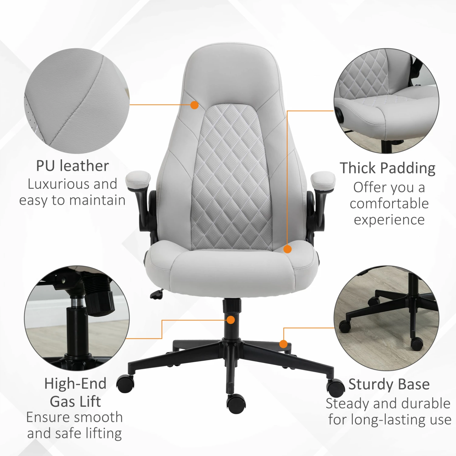 Sedia Direzionale Da Ufficio 67x70x112-122 Cm Altezza Regolabile Grigio - immagine 8