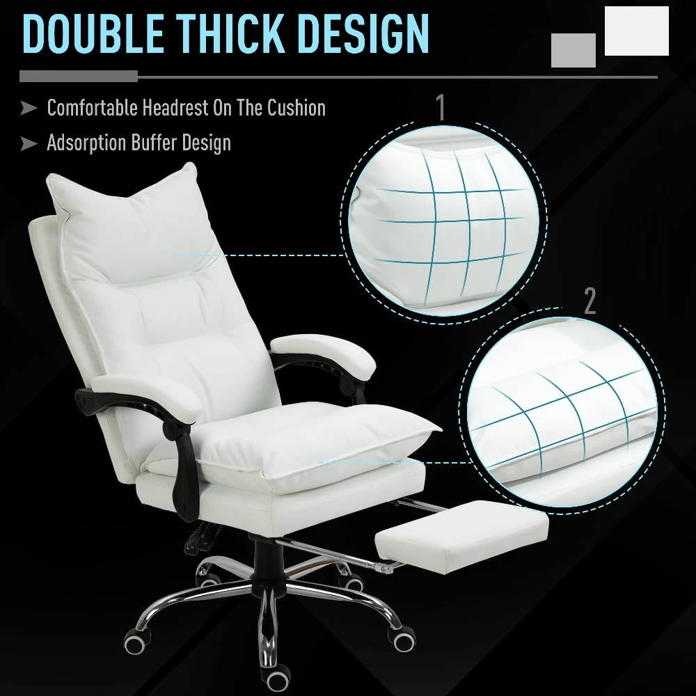 No Brand Poltrona Da Ufficio In Similpelle Bianca Regolabile Reclinabile Con Poggiapiedi - immagine 5