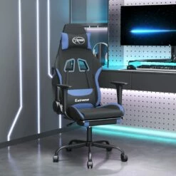 Sedia Da Gaming Massaggio E Poggiapiedi In Tessuto Nero E Blu Cod Mxl 67516