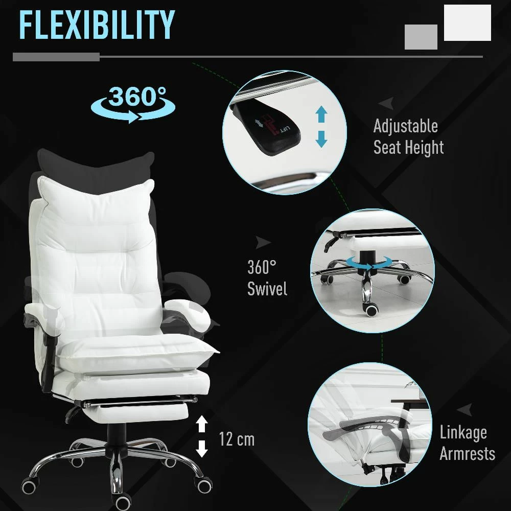 No Brand Poltrona Da Ufficio In Similpelle Bianca Regolabile Reclinabile Con Poggiapiedi - immagine 6