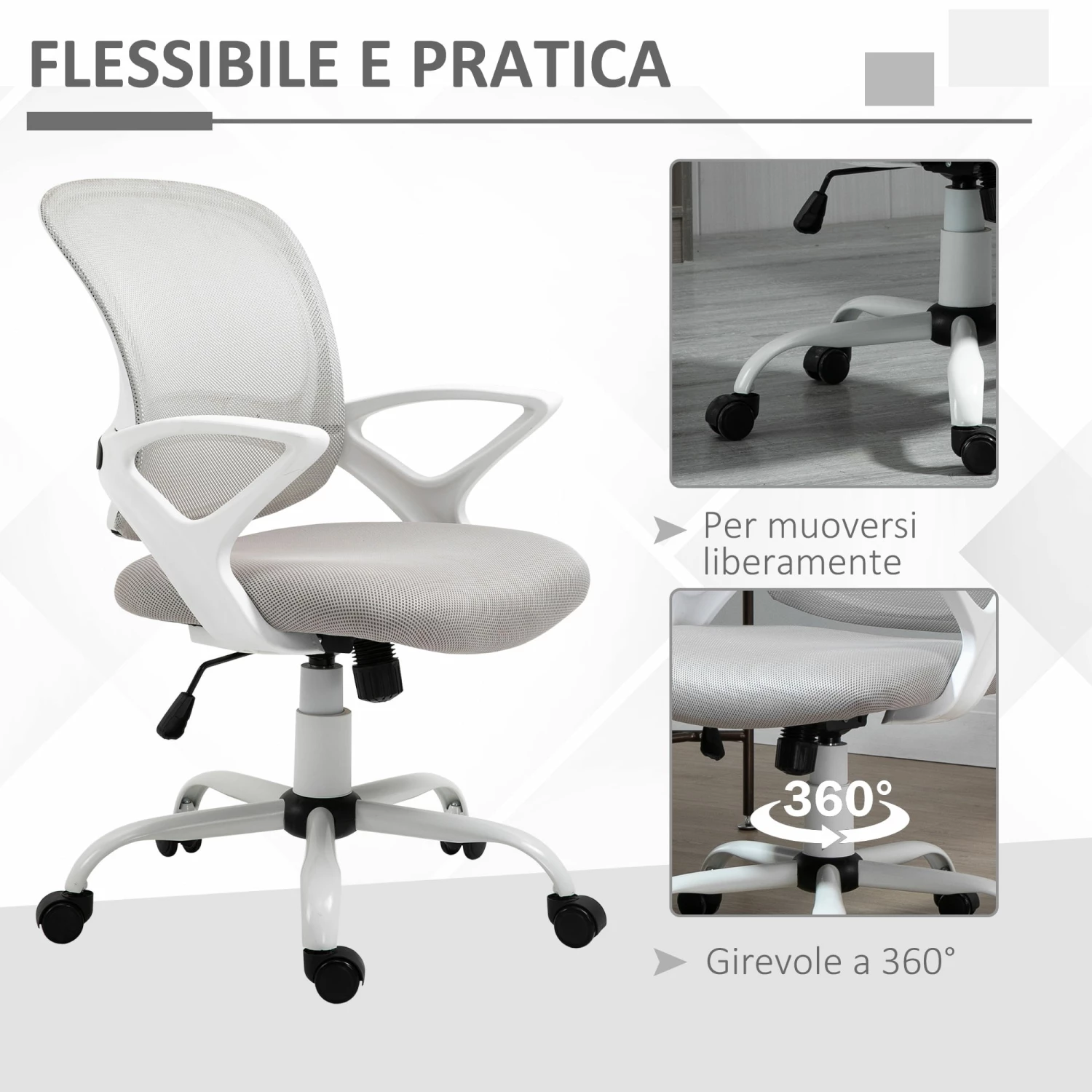 Sedia Poltrona Operativa Da Ufficio 61x61x89-99 Cm In Tessuto Grigio - immagine 7