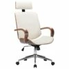Sedia Girevole Con Poggiatesta Crema Similpelle E Legno Curvato Cod Mxl 55964
