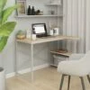 Scrivania Computer Bianco E Rovere 110x72x70 Cm In Truciolato Cod Mxl 62475