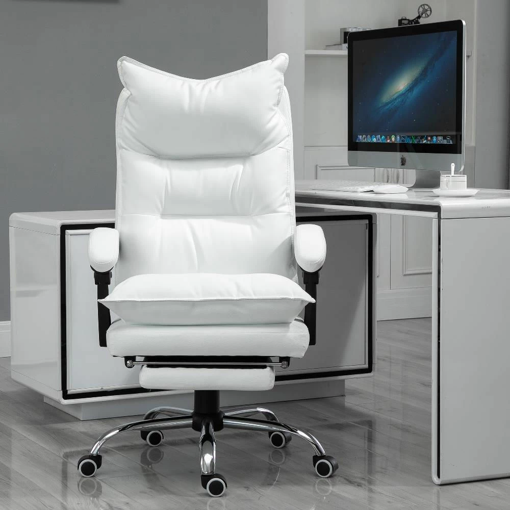 No Brand Poltrona Da Ufficio In Similpelle Bianca Regolabile Reclinabile Con Poggiapiedi - immagine 7