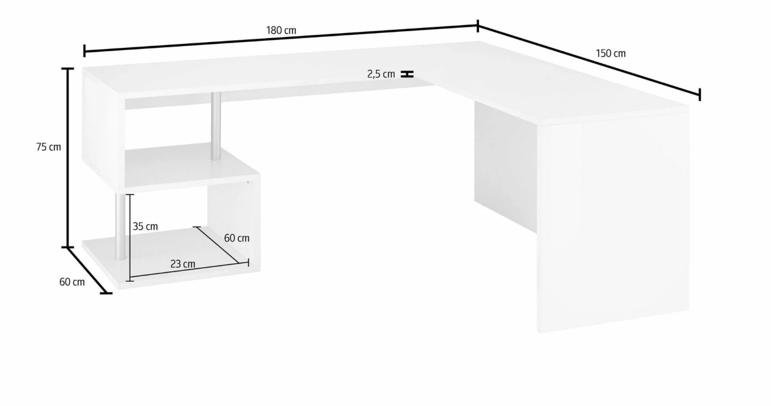 Scrivania Moderna Ad Angolo Con Gamba "S", Finitura Bianca Lucida, ZTC20614225 - immagine 2