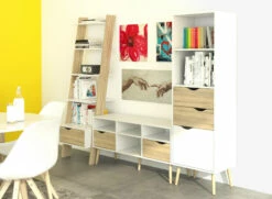 Scrivania Decorativa, Colore Bianco E Rovere, Cm 65 X 180 X 48