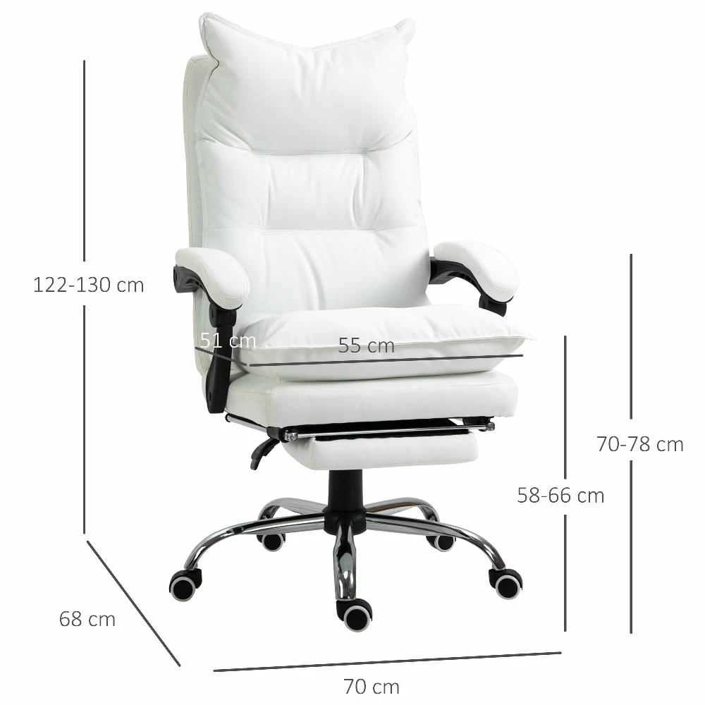 No Brand Poltrona Da Ufficio In Similpelle Bianca Regolabile Reclinabile Con Poggiapiedi - immagine 8