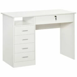 Scrivania Da Ufficio 110x50x76 Cm 5 Cassetti In Legno Bianco
