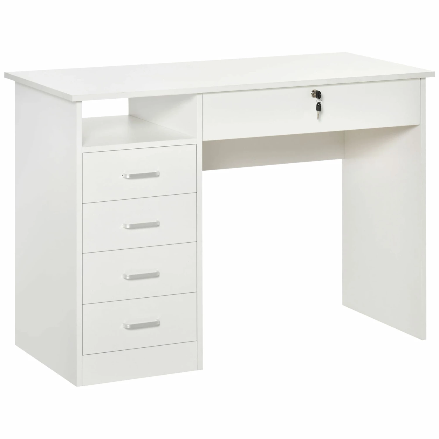 Scrivania Da Ufficio 110x50x76 Cm 5 Cassetti In Legno Bianco
