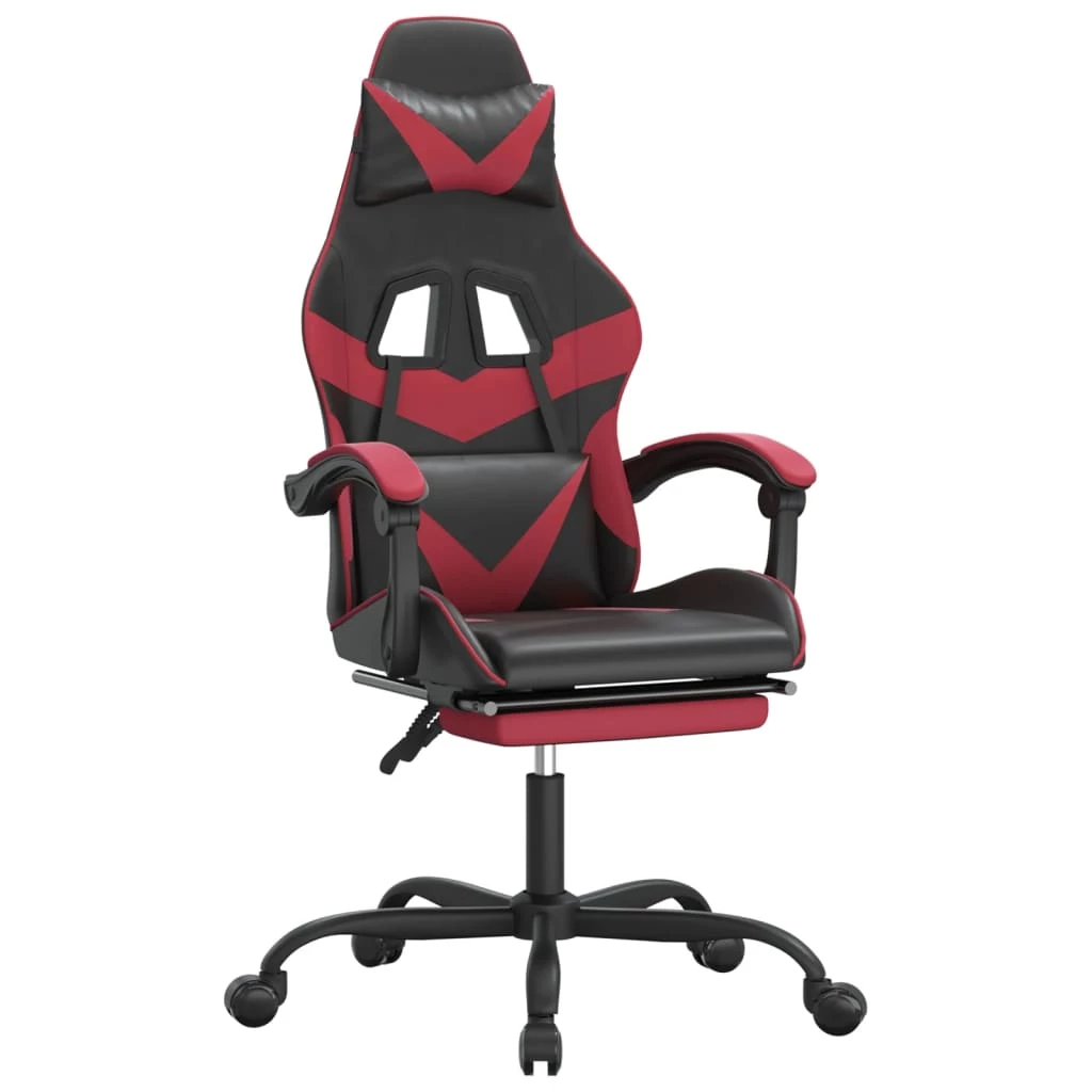 Sedia Gaming Girevole Poggiapiedi Nero E Rosso Vino Similpelle Cod Mxl 68104 - immagine 2