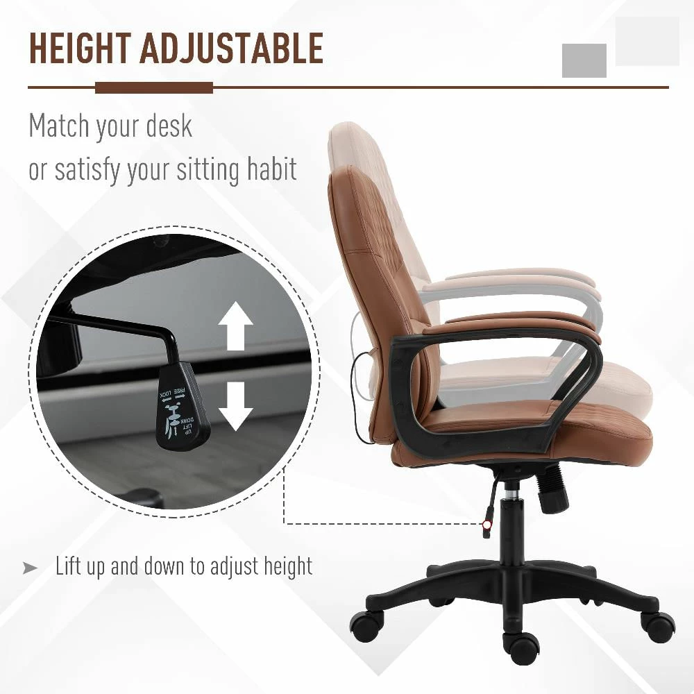 No Brand Sedia Poltrona Ufficio Massaggiante In Similpelle Marrone Con Altezza Regolabile - immagine 9