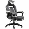Sedie Da Ufficio Sedie Da Gaming Ergonomica Con Rotelle In Ecopelle, Bianco E Nero
