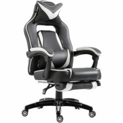 Sedie Da Ufficio Sedie Da Gaming Ergonomica Con Rotelle In Ecopelle, Bianco E Nero