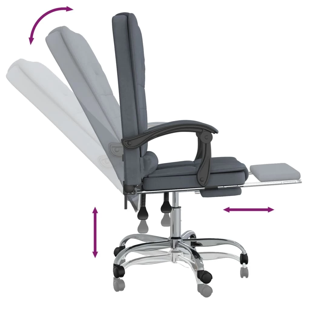 Sedia Da Ufficio Massaggio Reclinabile Grigio Scuro In Velluto - immagine 7