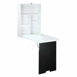 Tavolo Scrivania Pieghevole A Muro 60x88,5x146,5 Cm Bianco E Nero
