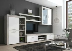 Parete Attrezzata Carmona, Mobile Porta TV Moderno Con Ante E Ripiani, Set Salotto Completo Con Vetrinetta