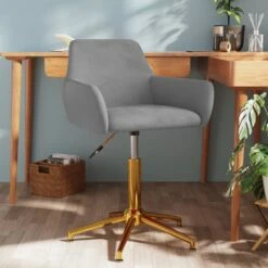 Sedia Da Ufficio Girevole Grigio Chiaro In Velluto Cod Mxl 27870