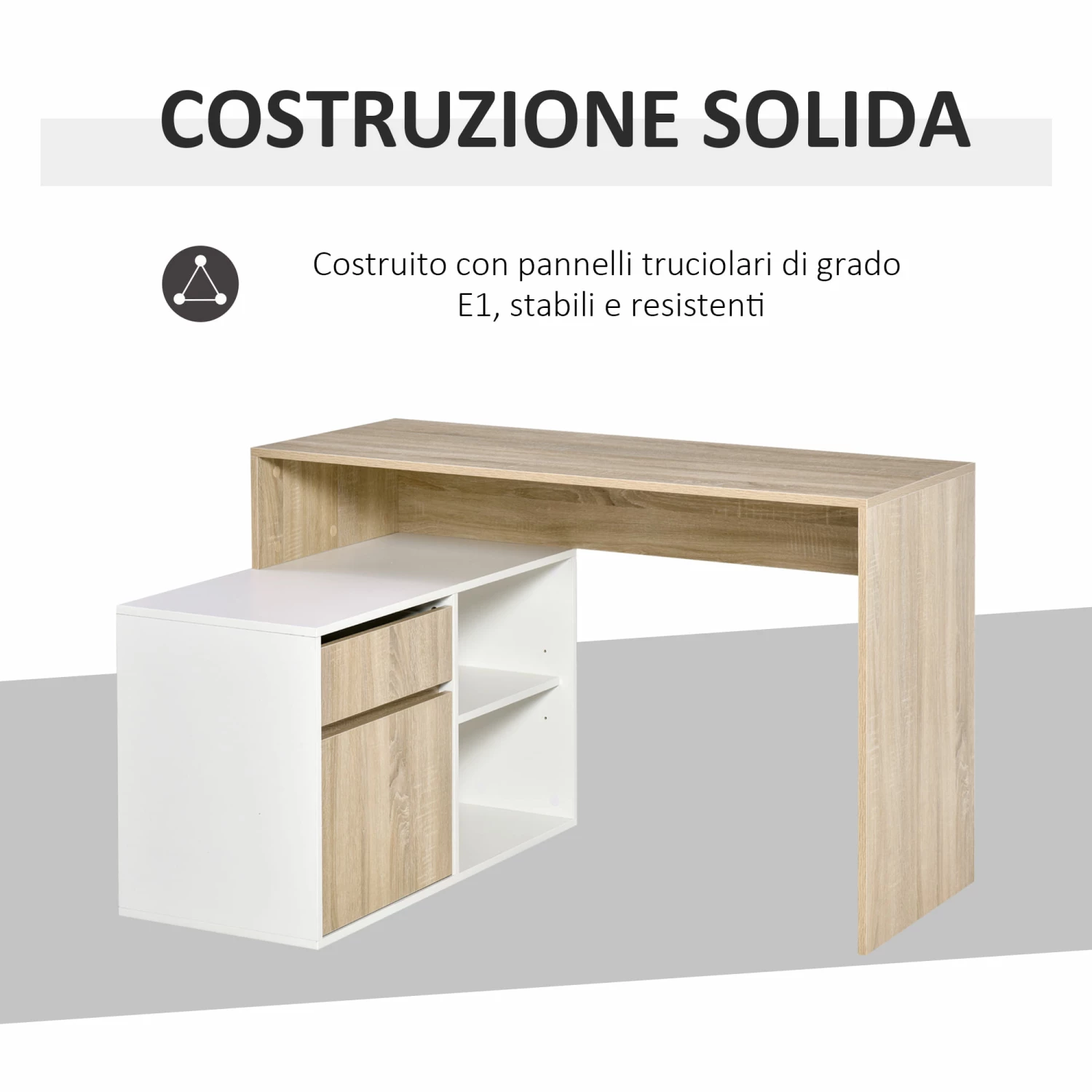 Scrivania Angolare Da Ufficio 120x92x75,5 Cm In Legno Rovere E Bianco - immagine 7