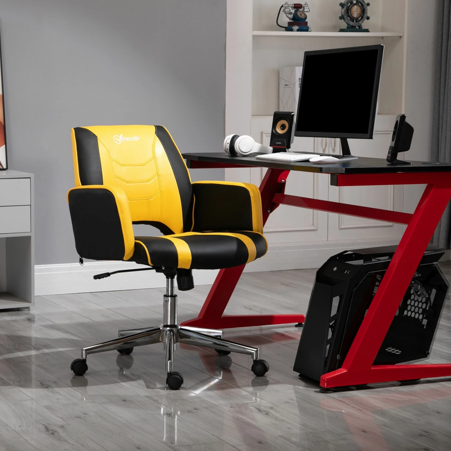Sedia Da Ufficio Sedia Da Gaming Sgabello Racing Ergonomica Altezza Regolabile Girevole Giallo - immagine 5