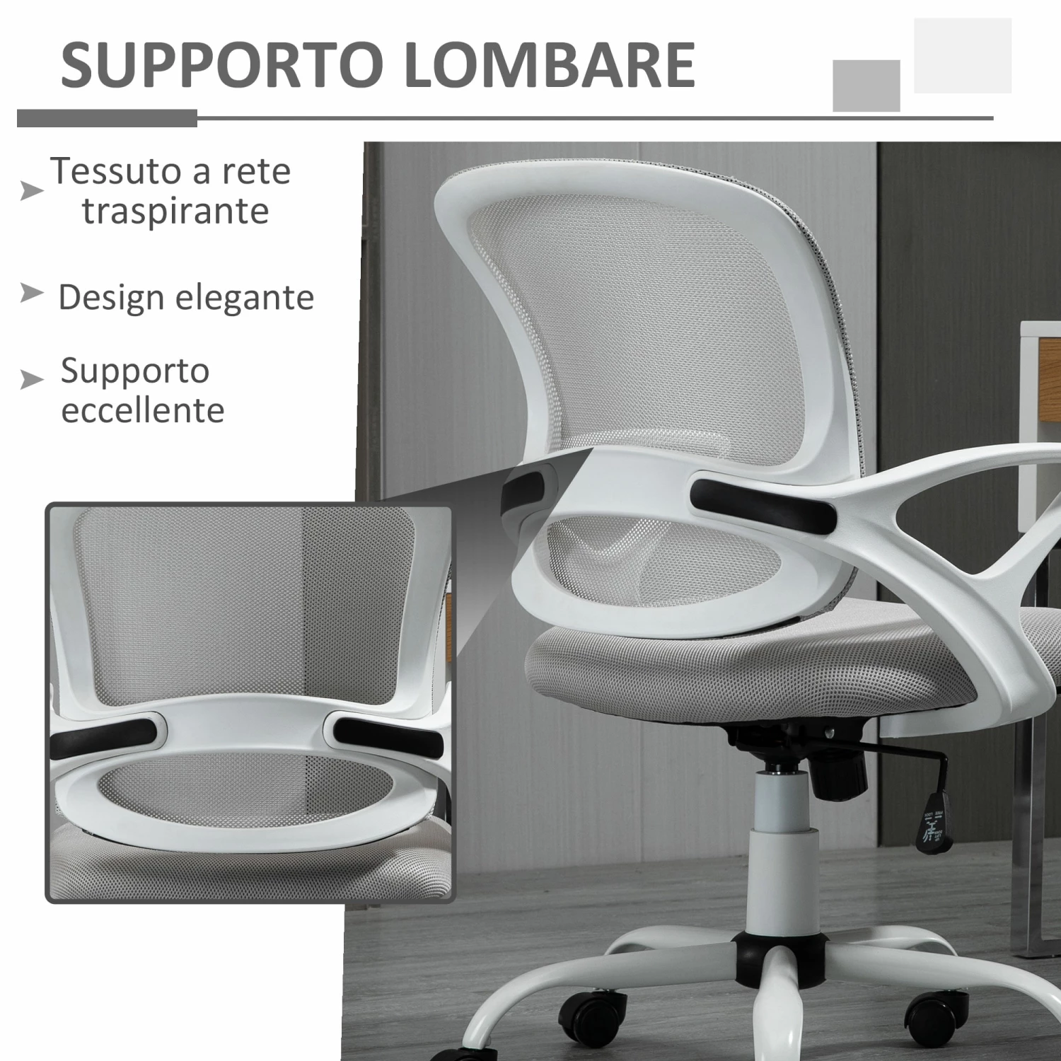 Sedia Poltrona Operativa Da Ufficio 61x61x89-99 Cm In Tessuto Grigio - immagine 6
