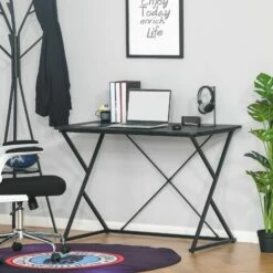 Tavolo Scrivania Compatta In Metallo E MDF Nero 100x60x75.5cm